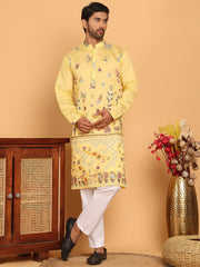 Floral Embroidered and Sequins Kurta Set ( JOKP P 5140 Yellow ) [FF] [D-5-6 & C5-6]
