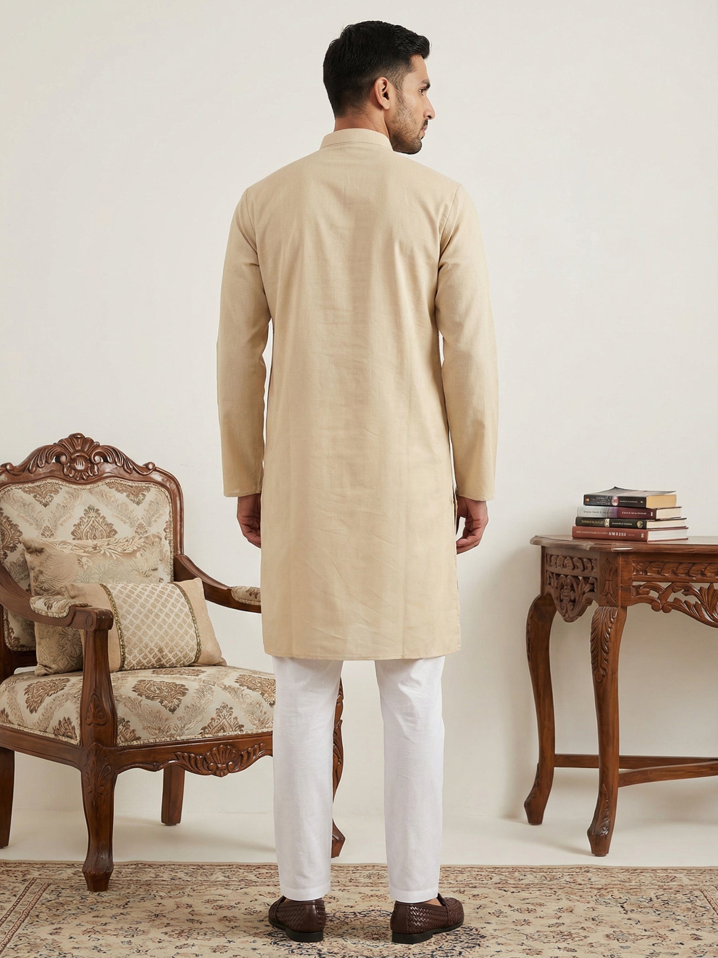 DesiQlo Men Solid Kurta Pyjama Set - Beige - JOKP_5144Beige_S