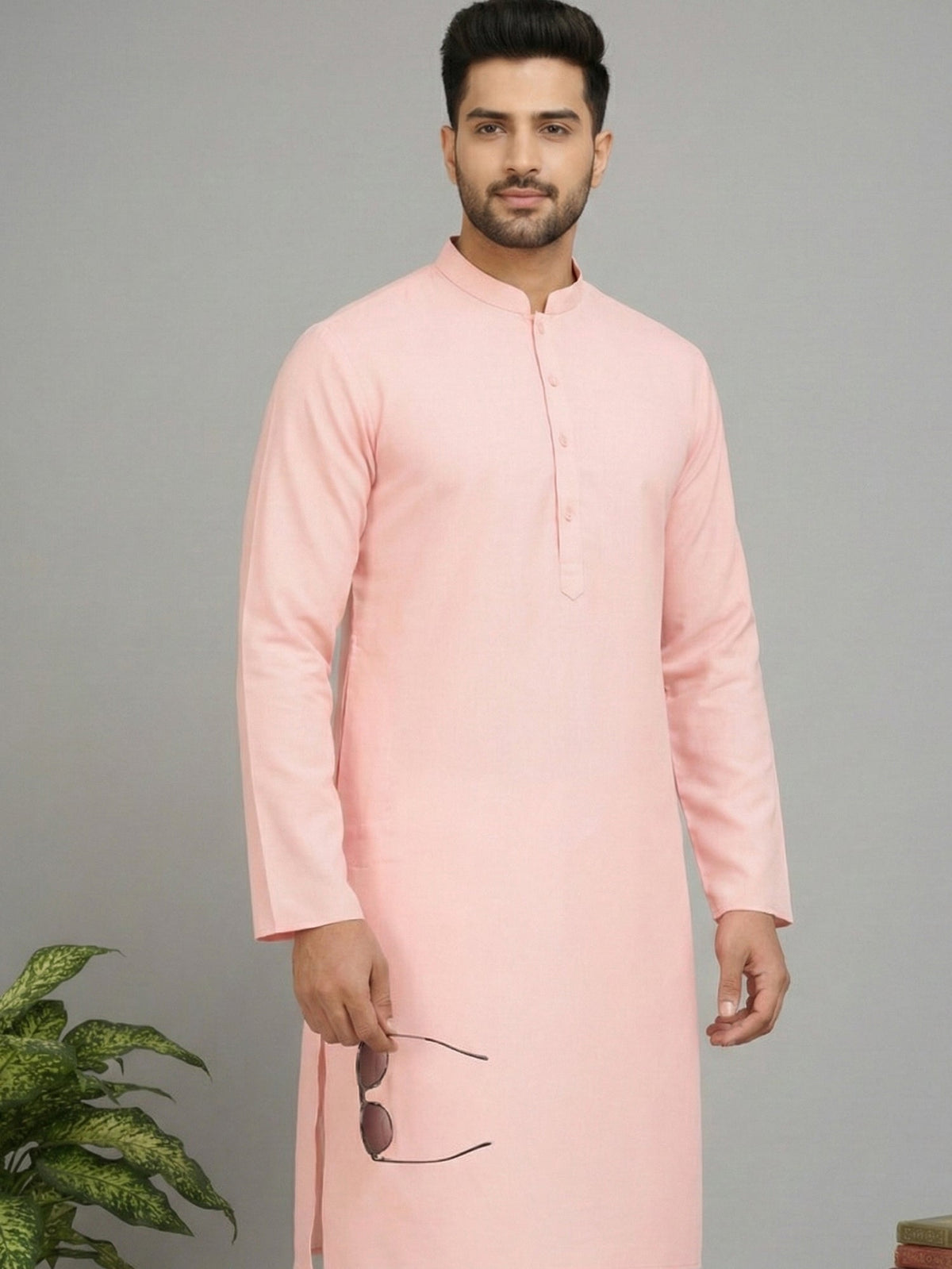 Solid Cotton Kurta Set for Men (JOKP 5144 Pink )