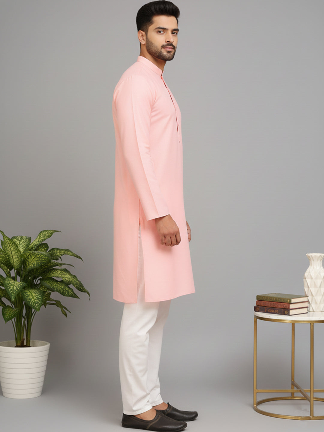 DesiQlo Men Solid Kurta Pyjama Set - Multicolor - JOKP_5144Light-Pink_