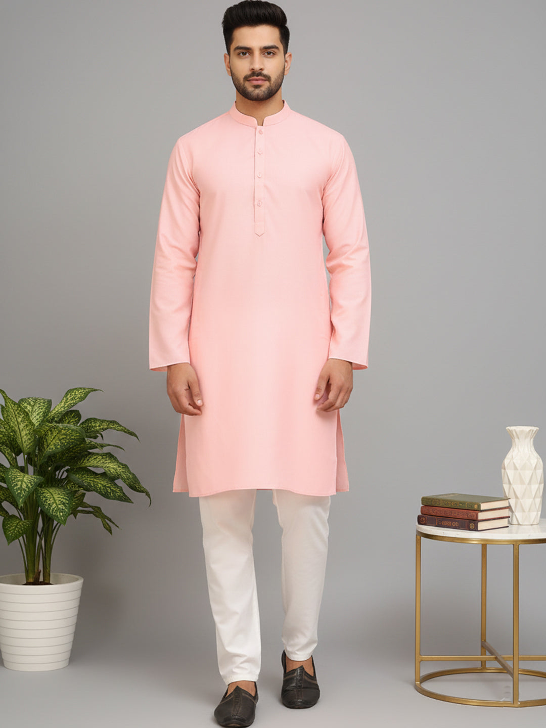 DesiQlo Men Solid Kurta Pyjama Set - Multicolor - JOKP_5144Light-Pink_