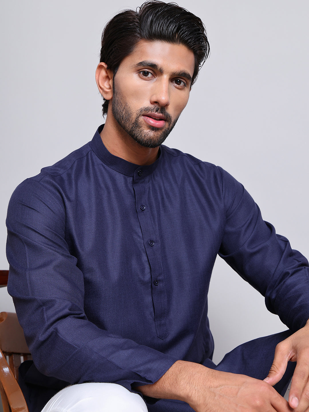 DesiQlo Men Solid Kurta Pyjama Set - Blue - JOKP_5144Navy_S