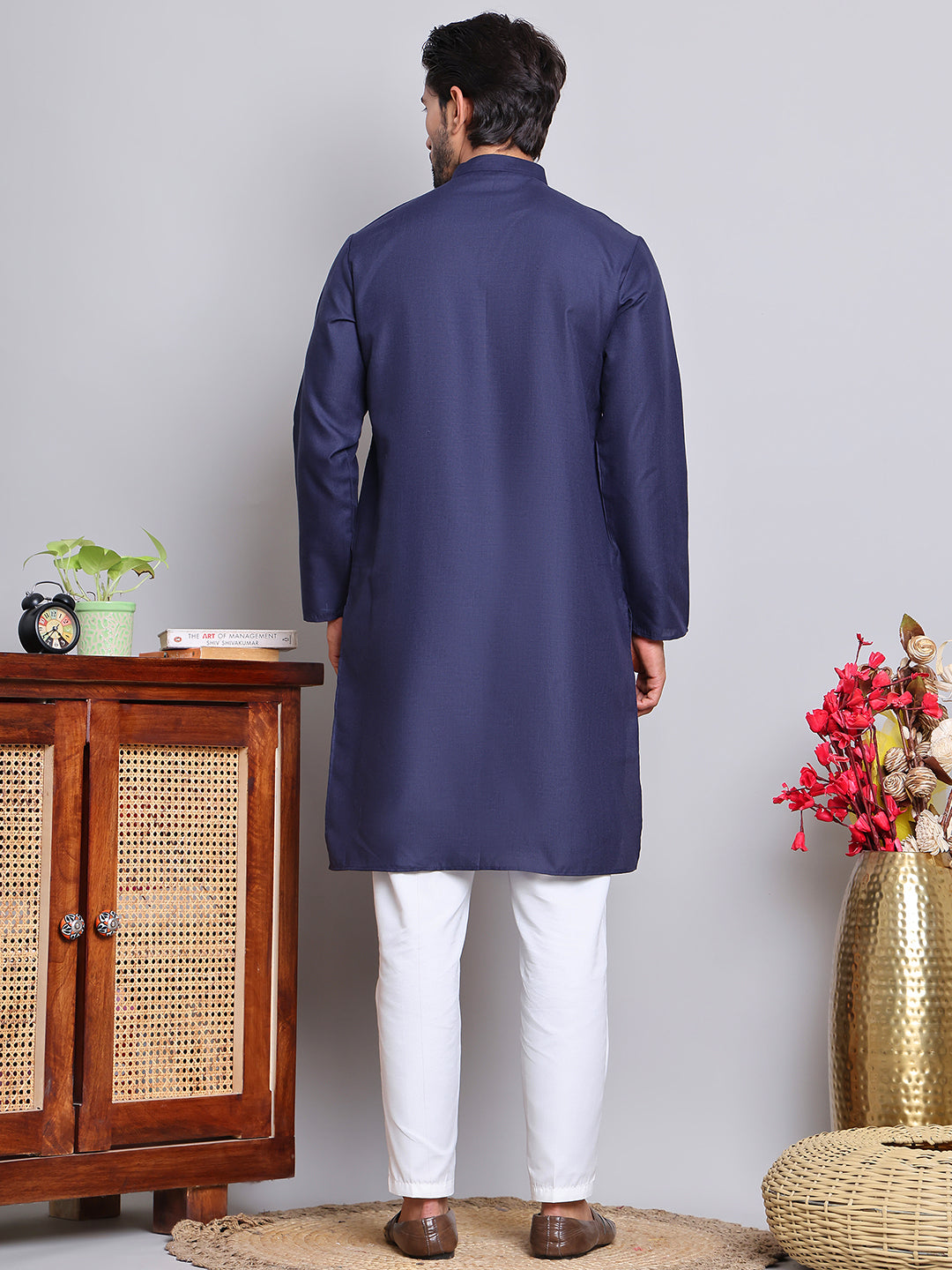 DesiQlo Men Solid Kurta Pyjama Set - Blue - JOKP_5144Navy_S