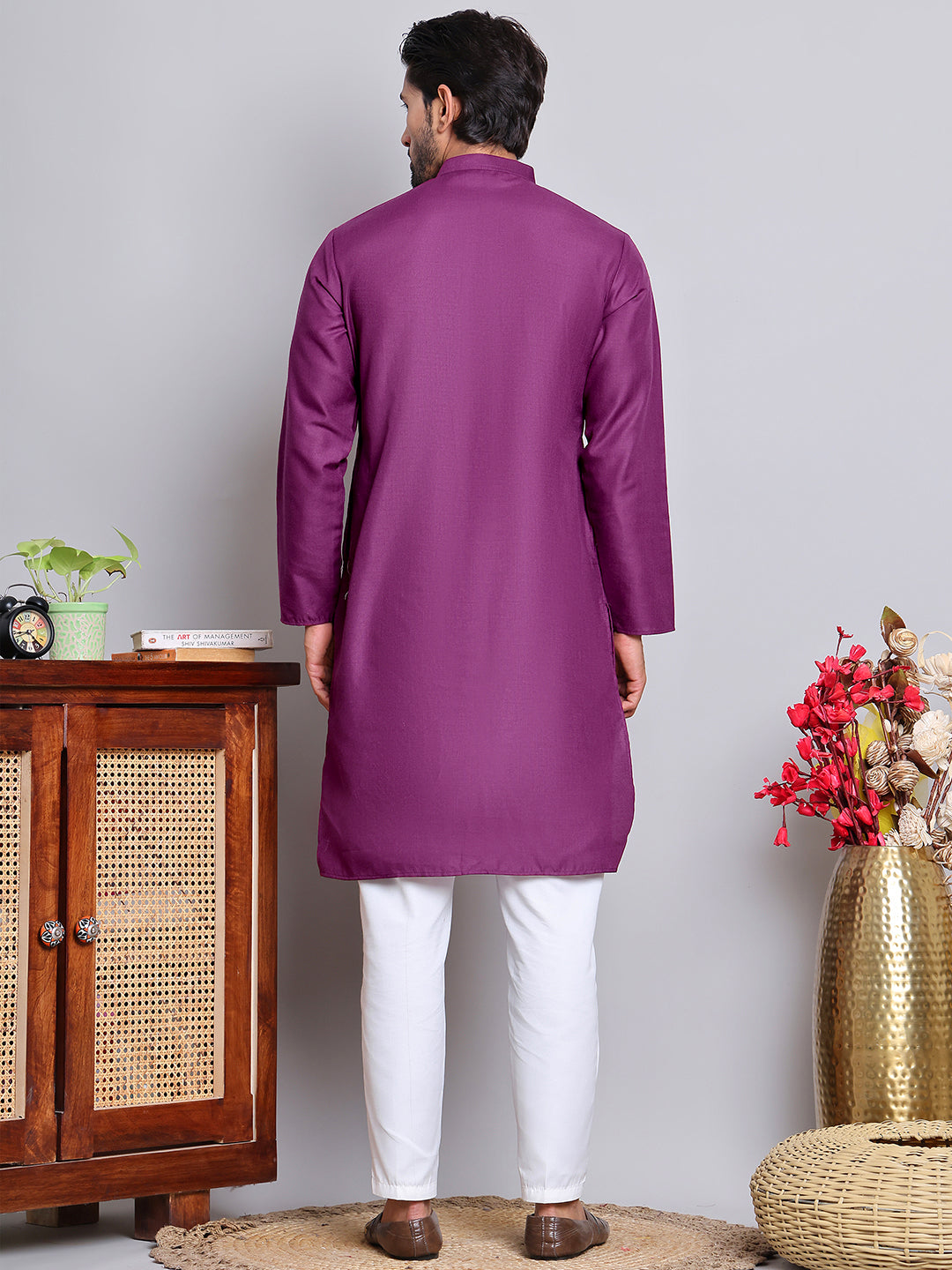 DesiQlo Men Pure Cotton Kurta Pyjama Set - Purple