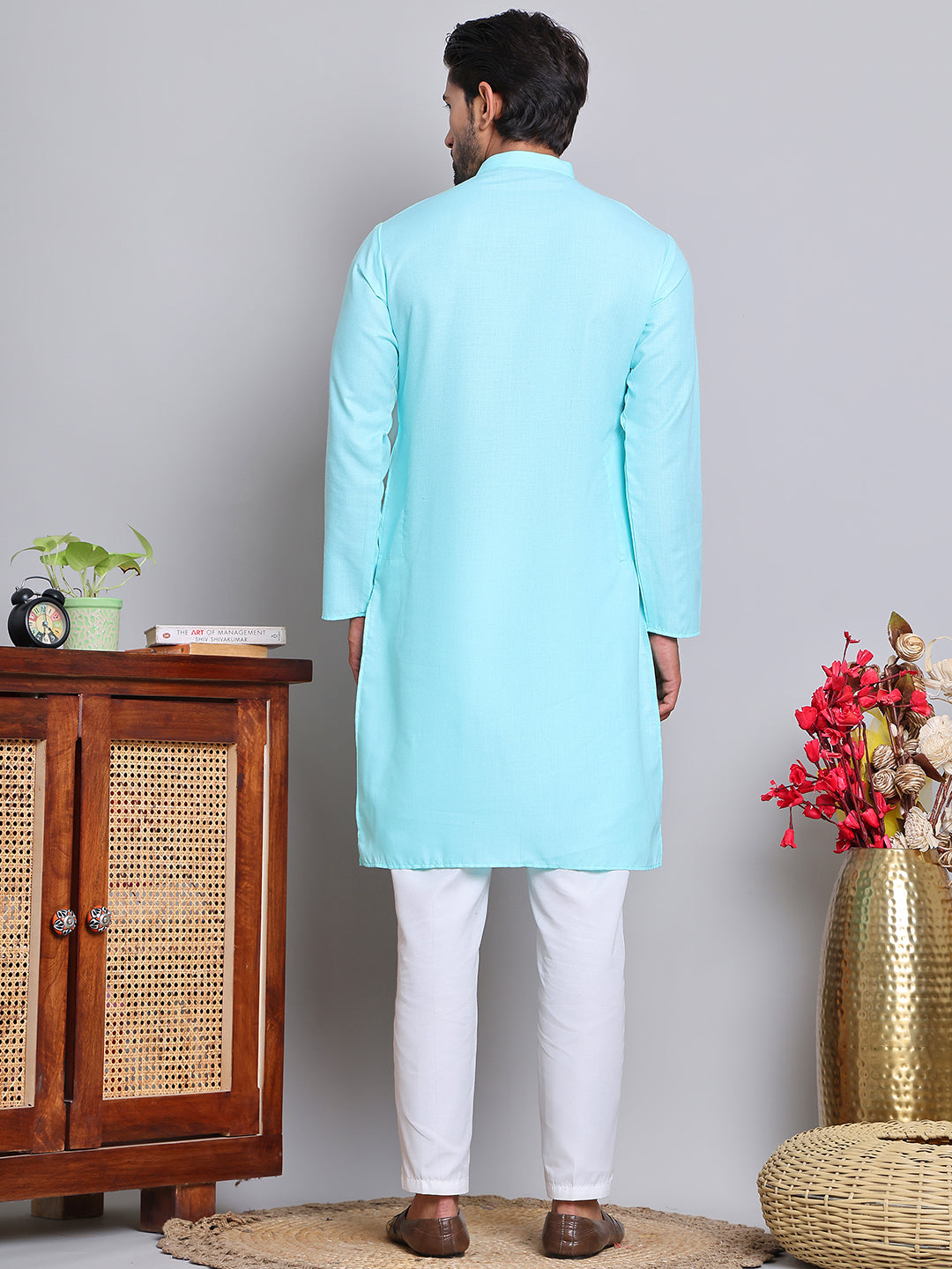 DesiQlo Men Solid Kurta Pyjama Set - Blue - JOKP_5144Sky_S
