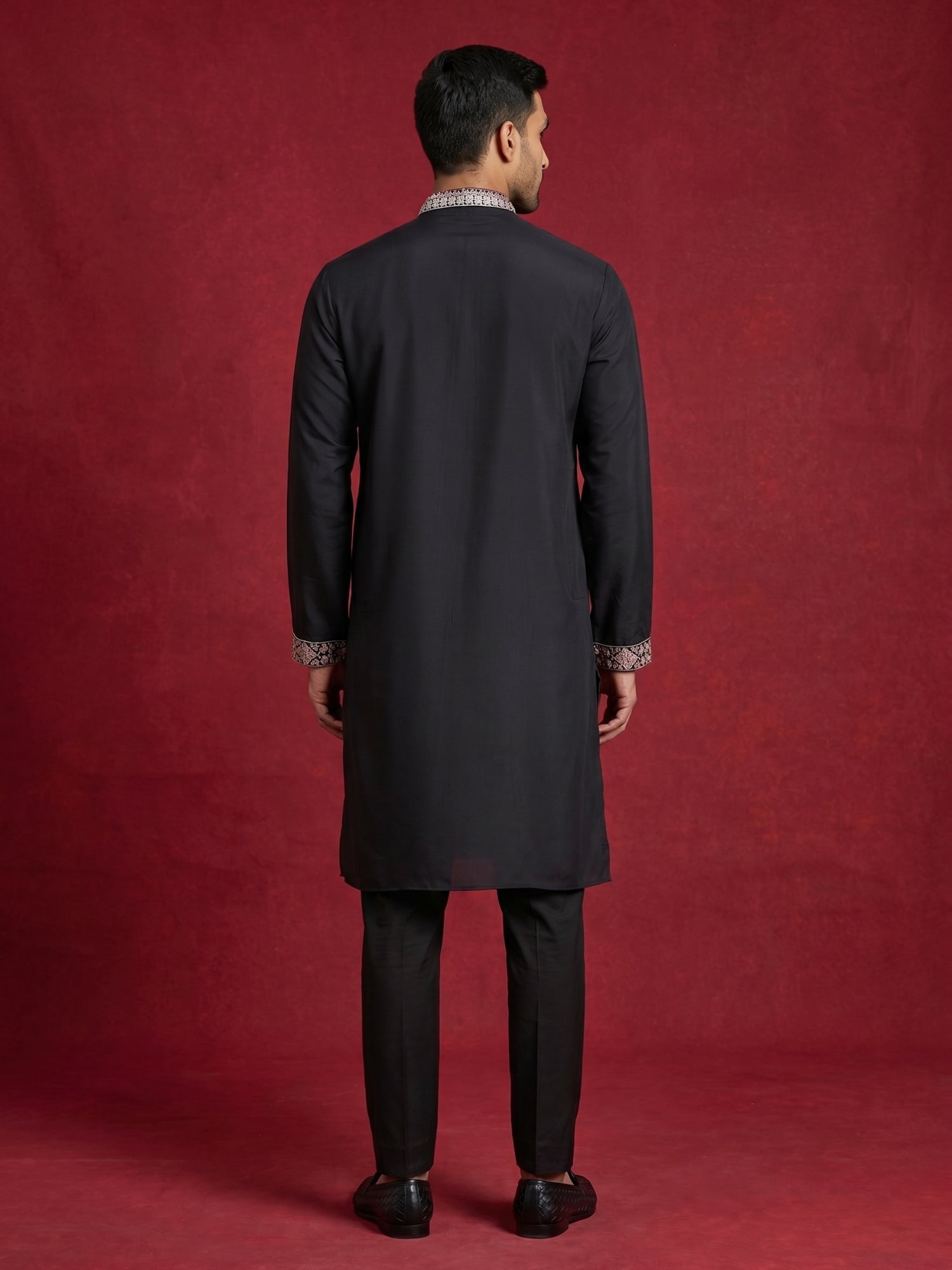 DesiQlo Men Embroidered Kurta Pyjama Set - Black - JOKP_B-P_5147Black_