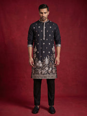 Floral Embroidered and Sequins Kurta Set ( JOKP B-P 5147Black )