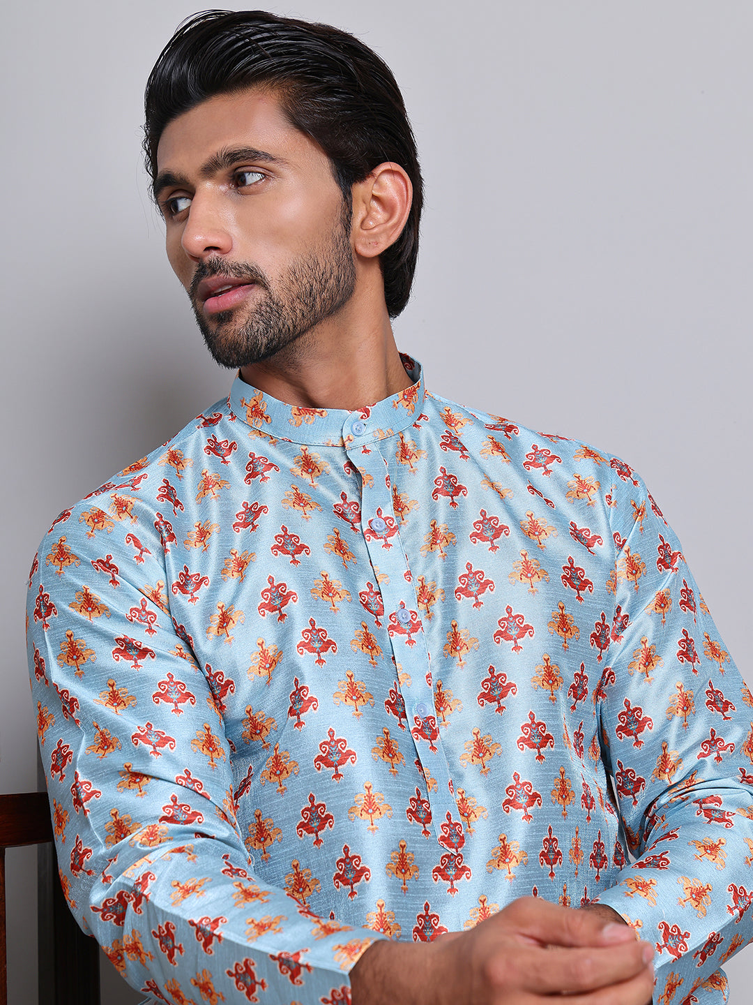 DesiQlo Men Printed Kurta Pyjama Set - Blue - JOKP_5148Blue_S