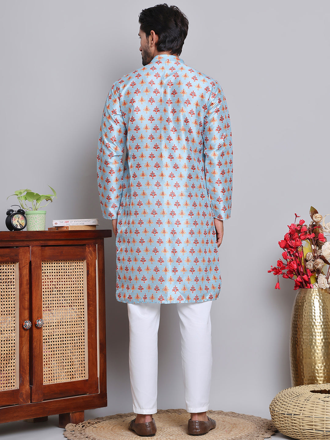 DesiQlo Men Printed Kurta Pyjama Set - Blue - JOKP_5148Blue_S