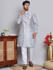Digital Printed Straight Kurta Set For Men ( JOKP 5148Blue ) [FF] [F-13-12]