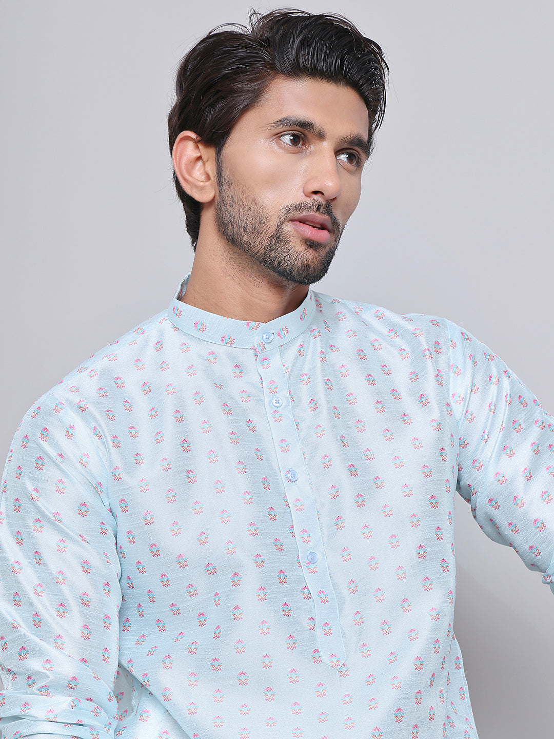 DesiQlo Men Printed Kurta Pyjama Set - Blue - JOKP_5148Sky_S