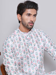 Digital Printed Straight Kurta Set For Men ( JOKP 5148White ) [FF] [F-13-12]