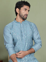 Embroidered and Mirror Work Kurta Pyjama Sets for Men ( JOKP 5149Blue )