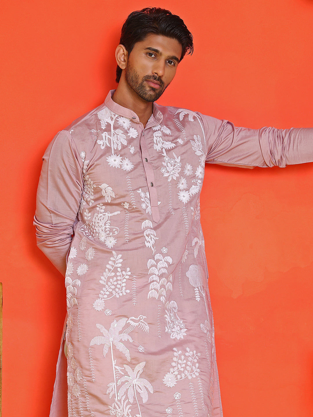 DesiQlo Men Embroidered Kurta Pyjama Set - Pink - JOKP_P_5150Magenta_S