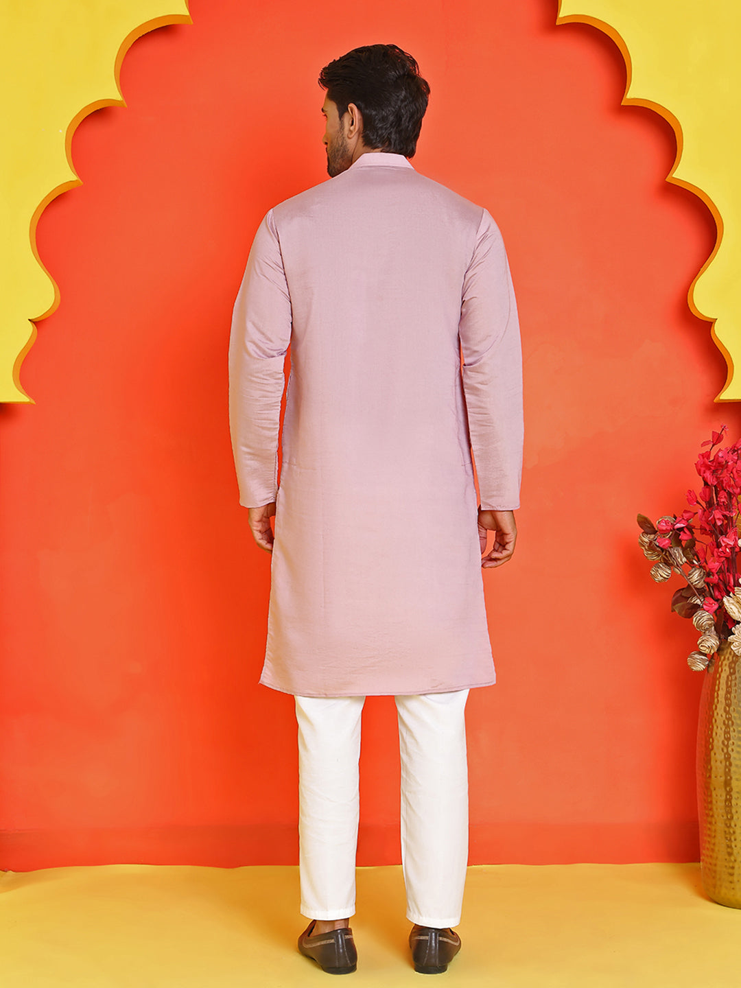 DesiQlo Men Embroidered Kurta Pyjama Set - Pink - JOKP_P_5150Magenta_S