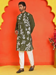 Embroidered Straight Kurta Pyjama Set ( JOKP P 5150 Olive ) [FF] [J-3-4]