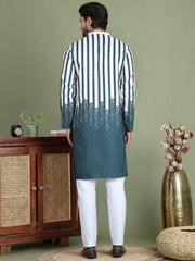 Striped Kurta Pyjama Set For Men ( JOKP 5152Teal ) [FF] [J-3-4]