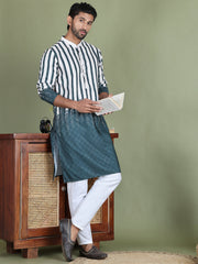 Striped Kurta Pyjama Set For Men ( JOKP 5152Teal ) [FF] [J-3-4]