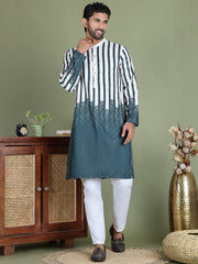 Striped Kurta Pyjama Set For Men ( JOKP 5152Teal ) [FF] [J-3-4]