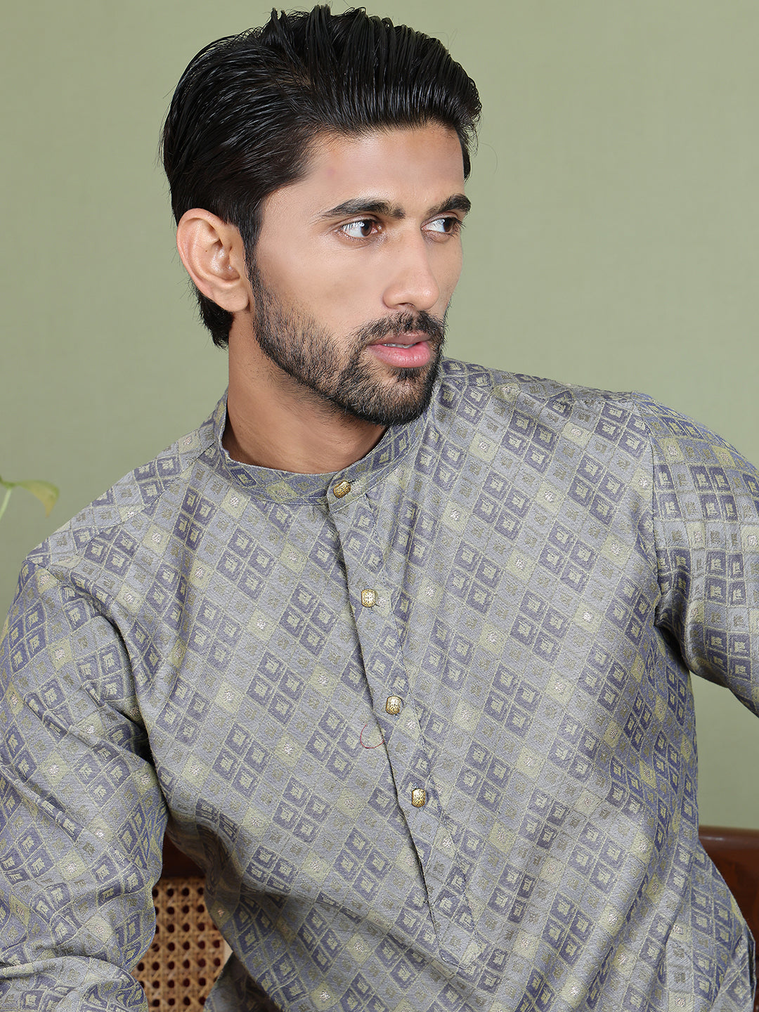 DesiQlo Men Woven Design Kurta Pyjama Set - Grey - JOKP_5153Grey_S
