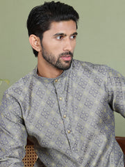 Grey Woven Design Straight Kurta Pyjama Set ( JOKP 5153Grey ) [FF] [P-5]