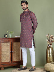 Maroon Woven Design Straight Kurta Pyjama Set ( JOKP 5153Maroon ) [FF] [P-5]