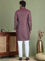Maroon Woven Design Straight Kurta Pyjama Set ( JOKP 5153Maroon ) [FF] [P-5]