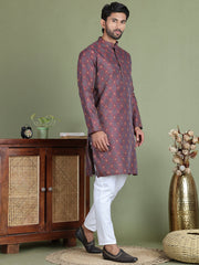 Maroon Woven Design Straight Kurta Pyjama Set ( JOKP 5153Maroon ) [FF] [P-5]
