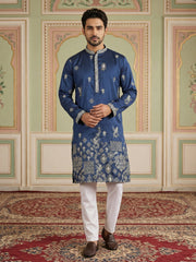 Floral Embroidered and Sequins Kurta Set ( JOKP P 5155Navy ) [FF] [P-5-6]