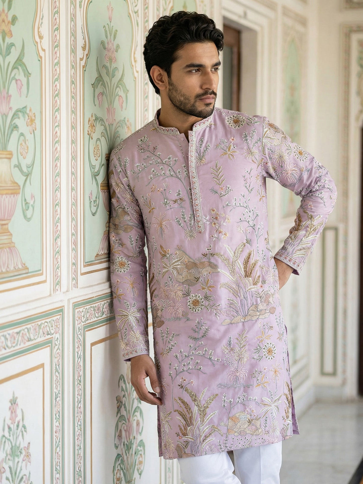 Floral Embroidered Straight Kurta Set ( JOKP P 5156Purple ) [FF] [H-11-12]