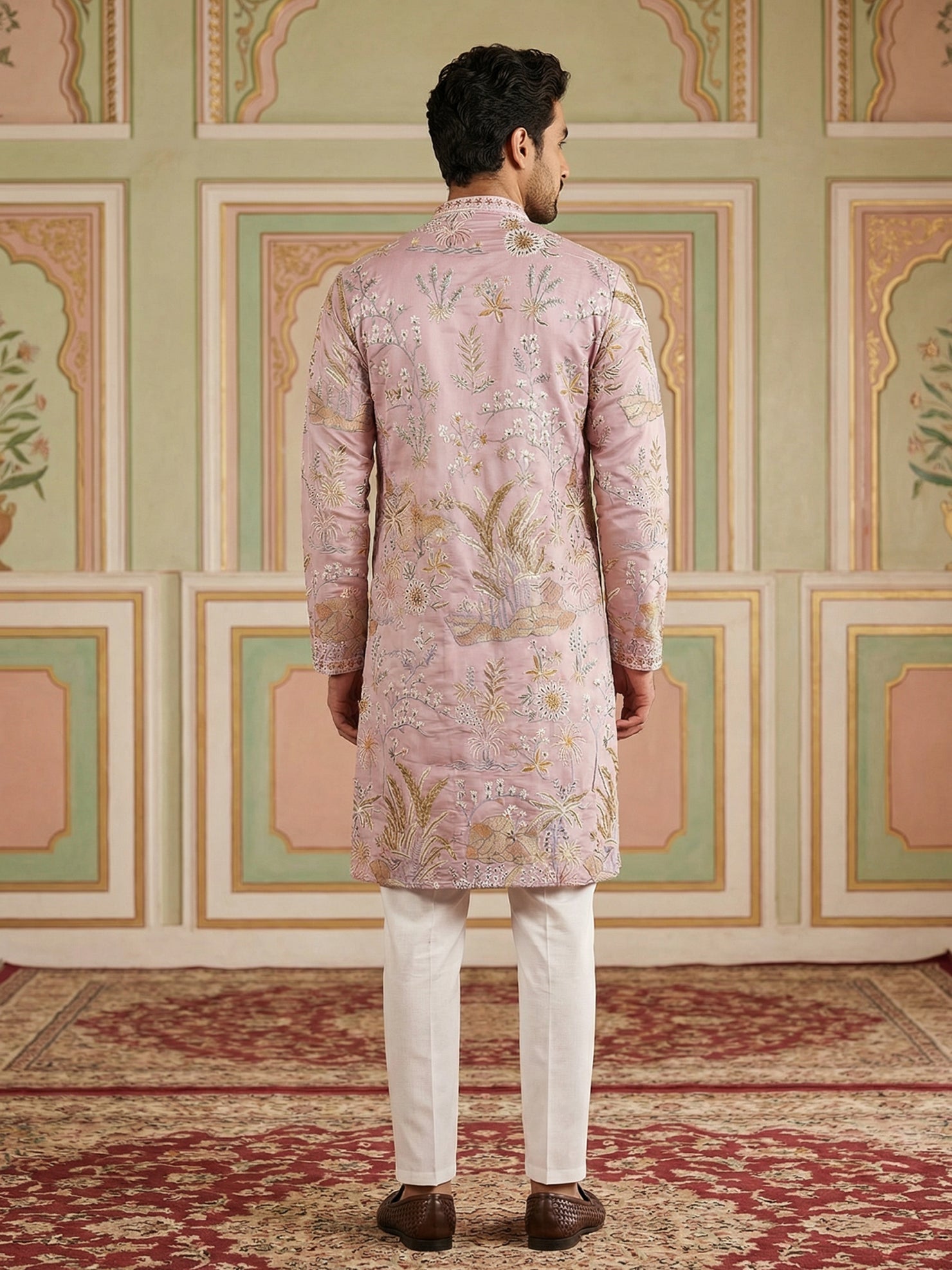 DesiQlo Men Embroidered Kurta Pyjama Set - Purple - JOKP_P_5156Purple_