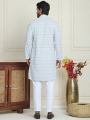 Embroidered and Sequins straight Kurta Set for Men ( JOKP P 5157 Grey ) [FF] [J-2-3]