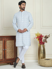 Embroidered and Sequins straight Kurta Set for Men ( JOKP P 5157 Grey ) [FF] [J-2-3]