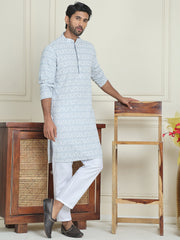 Embroidered and Sequins straight Kurta Set for Men ( JOKP P 5157 Grey ) [FF] [J-2-3]
