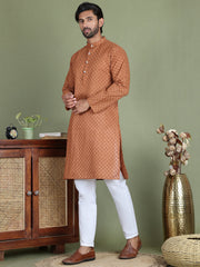 Chikankari Pure Cotton Kurta with Churidar ( JOKP 5158Brown ) [FF] [N-1]