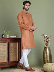 Chikankari Pure Cotton Kurta with Churidar ( JOKP 5158Brown ) [FF] [N-1]
