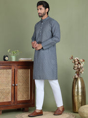 Chikankari Pure Cotton Kurta with Churidar ( JOKP 5158Grey ) [FF] [N-1]