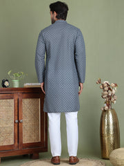 Chikankari Pure Cotton Kurta with Churidar ( JOKP 5158Grey ) [FF] [N-1]
