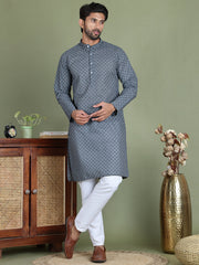 Chikankari Pure Cotton Kurta with Churidar ( JOKP 5158Grey ) [FF] [N-1]