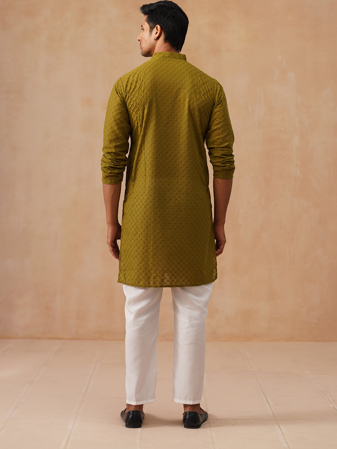 DesiQlo Men Embroidered Kurta Pyjama Set - Green - JOKP_P_5158Olive_S