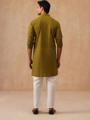 Chikankari Pure Cotton Kurta with Churidar ( JOKP P 5158 P 5158Olive ) [FF] [N-1]