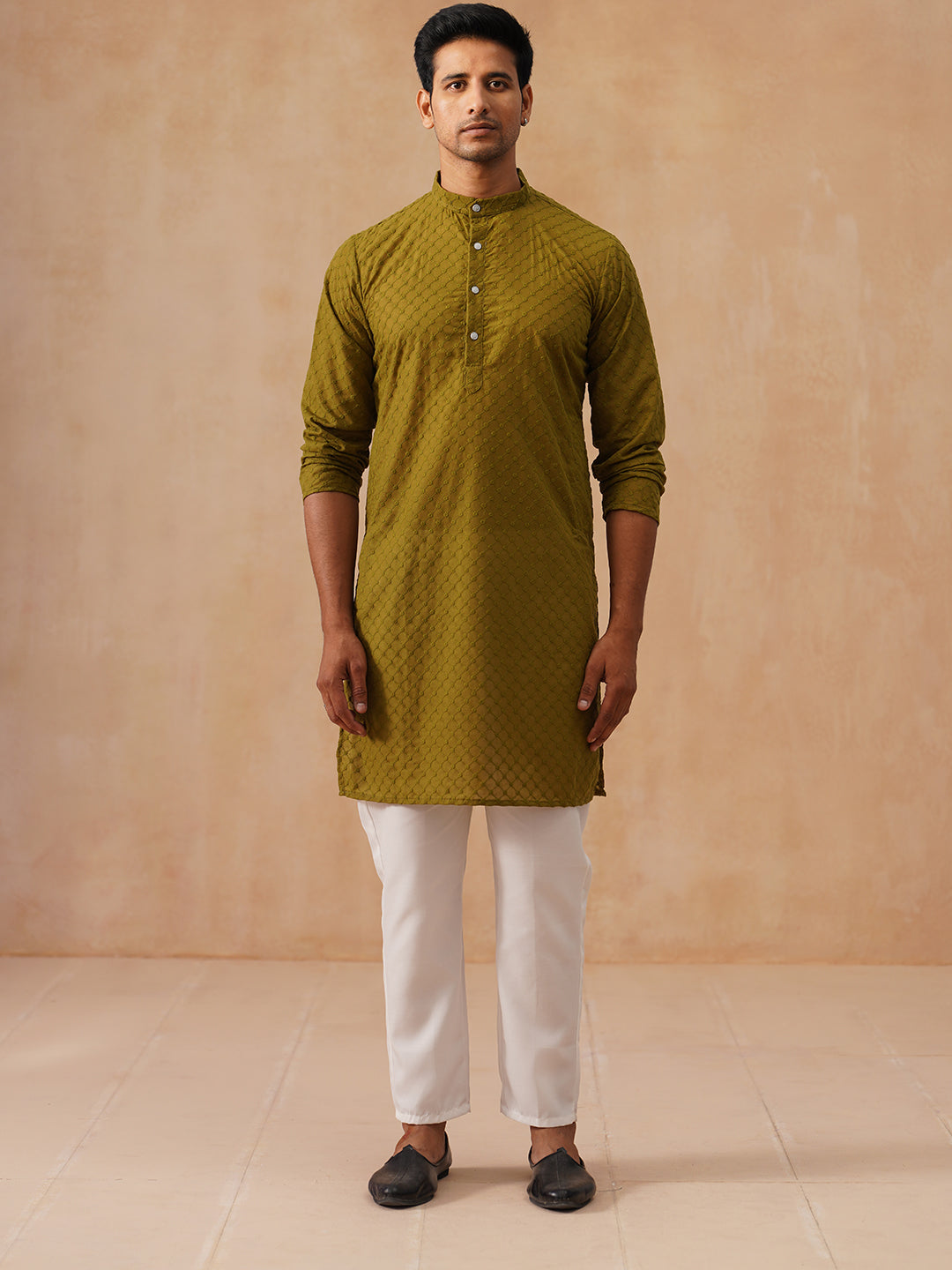 DesiQlo Men Embroidered Kurta Pyjama Set - Green - JOKP_P_5158Olive_S