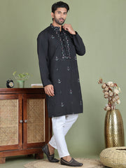 Men's Embroidered and Sequence Work Kurta Pyjama Set ( JOKP 5160Black ) [FF] [C-7-8]