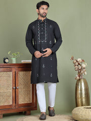 Men's Embroidered and Sequence Work Kurta Pyjama Set ( JOKP 5160Black ) [FF] [C-7-8]