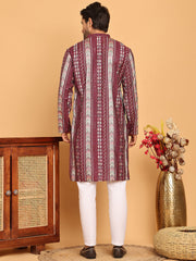 Embroidered and Sequins Kurta Pyjama Set for Men ( JOKP P 5161 Maroon ) [FF] [M-15]