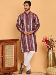 Embroidered and Sequins Kurta Pyjama Set for Men ( JOKP P 5161 Maroon ) [FF] [M-15]