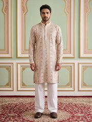 Embroidered and Sequins Kurta Pyjama Set for Men ( JOKP PJ11W 5161White )