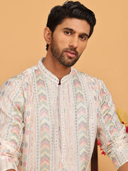 Embroidered and Sequins Kurta Pyjama Set for Men ( JOKP P 5161 White ) [FF] [M-15]