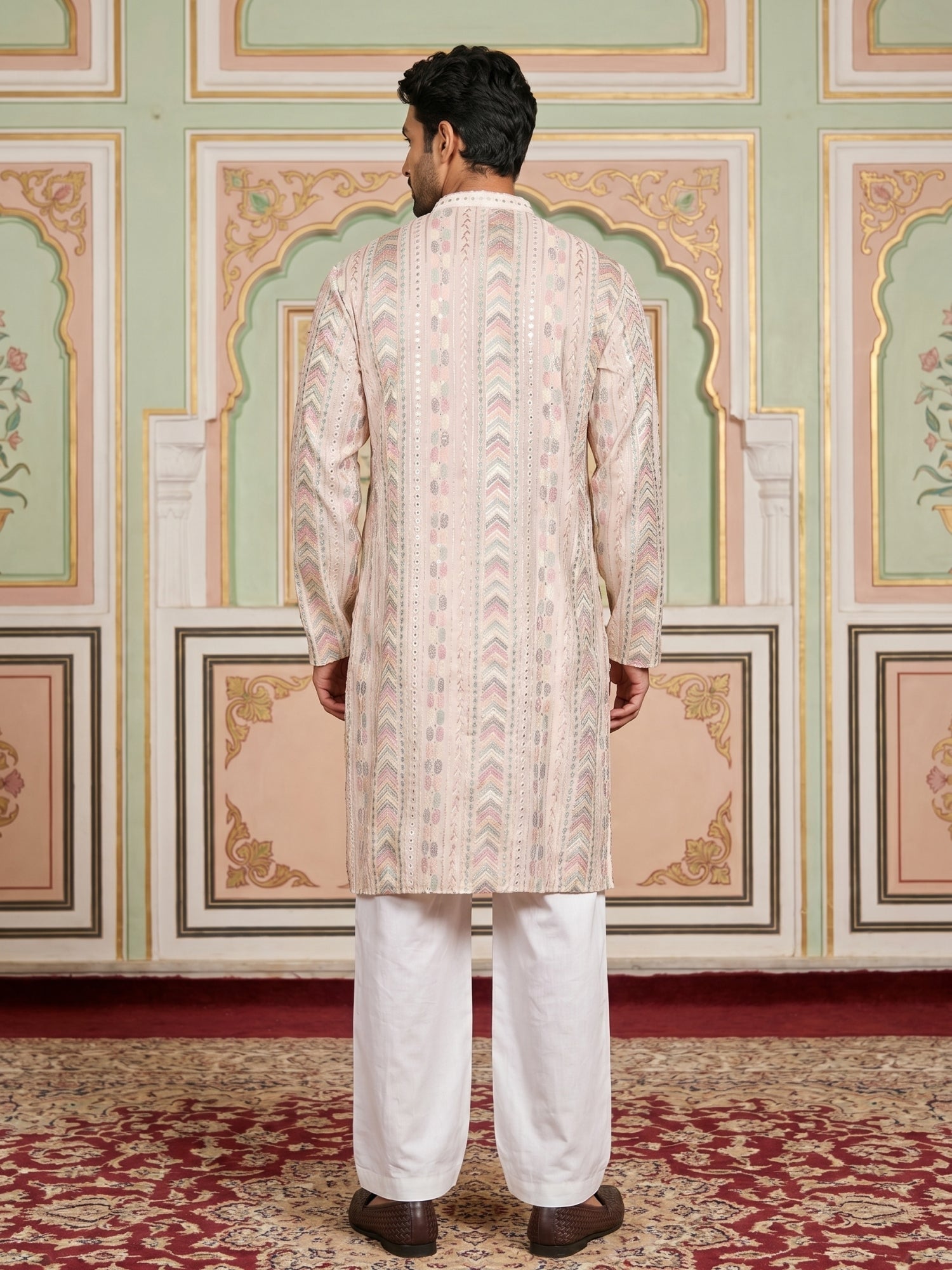 DesiQlo Men Embroidered Kurta Pyjama Set - White - JOKP_PJ11W_5161Whit