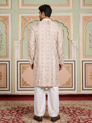 Embroidered and Sequins Kurta Pyjama Set for Men ( JOKP PJ11W 5161White )